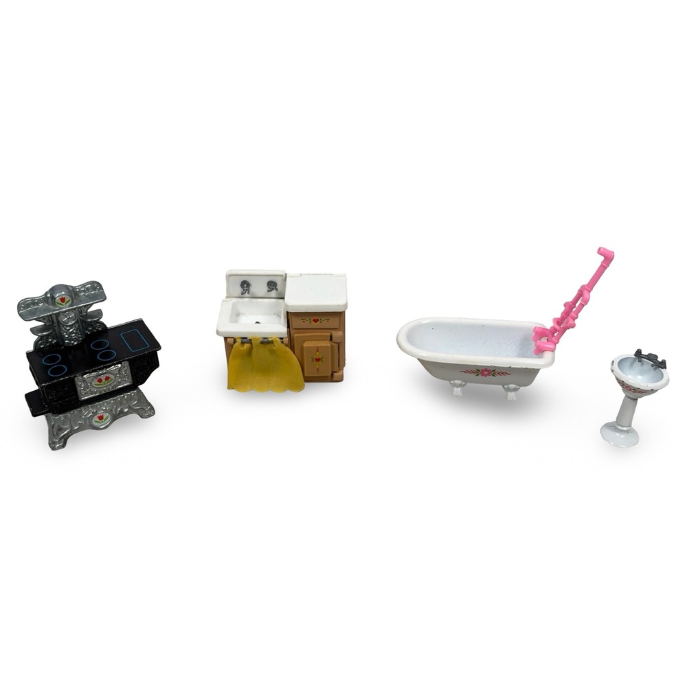 Vintage 1980 Mattel The Littles Diecast Dollhouse Furniture Stove Sink Tub Lot